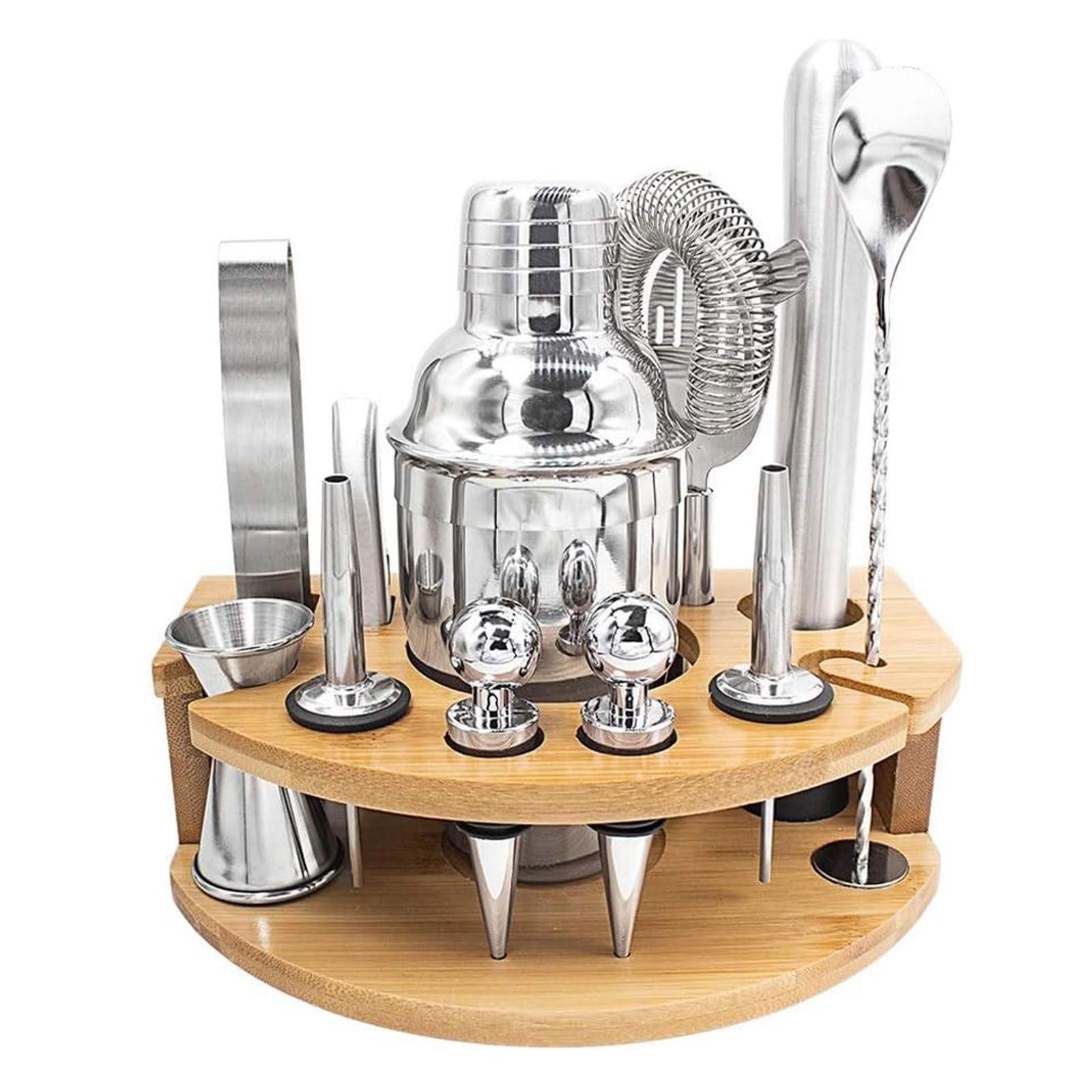 Ensemble de Shaker à Cocktail pour Barman 12 pièces, kit de Barman en Acier Inoxydable avec Base rotative en Bambou, Outils de Barre, Accessoires pour Le mélange de Boissons