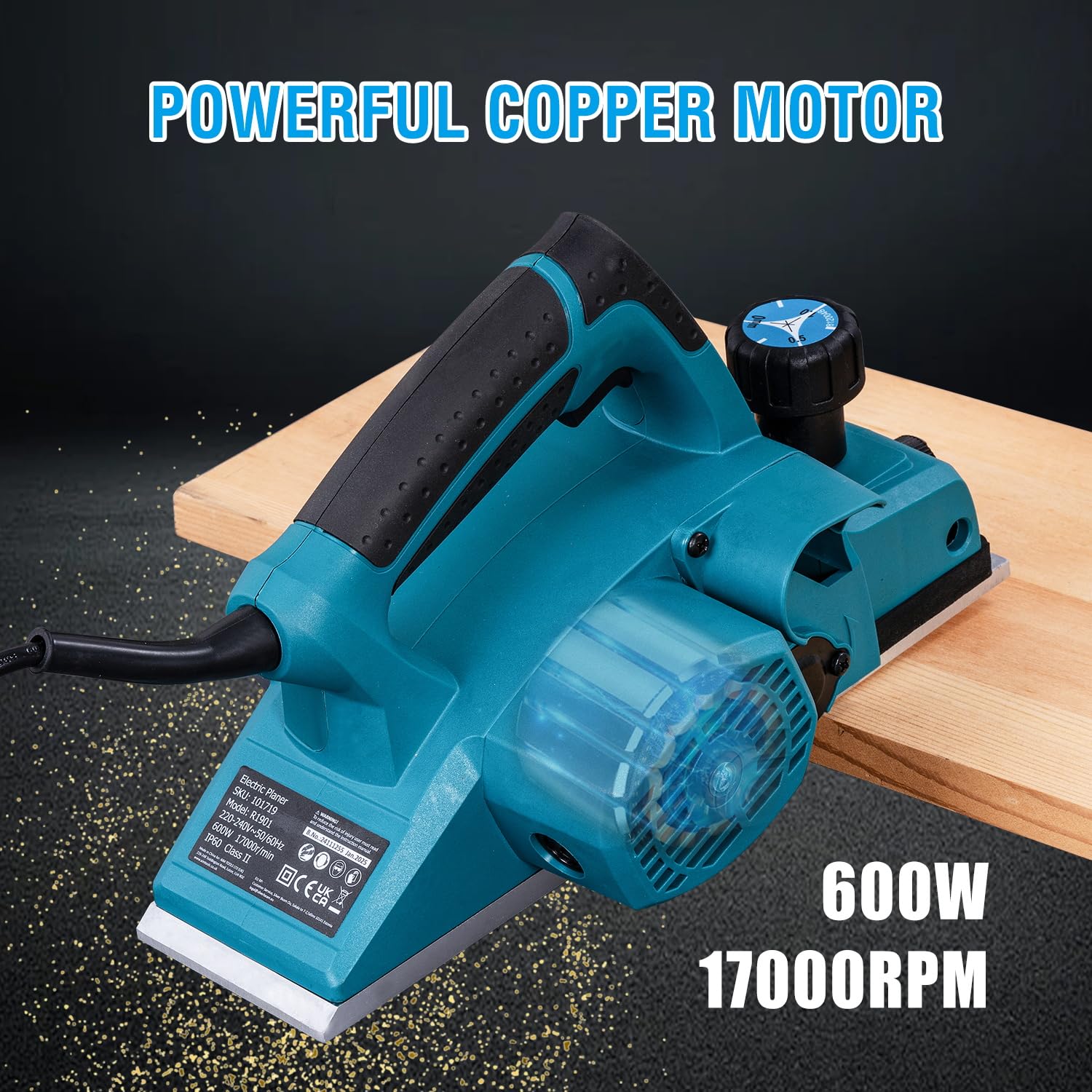 KATSU Tools Cepilladora eléctrica 600 W 82 mm 2 mm para madera