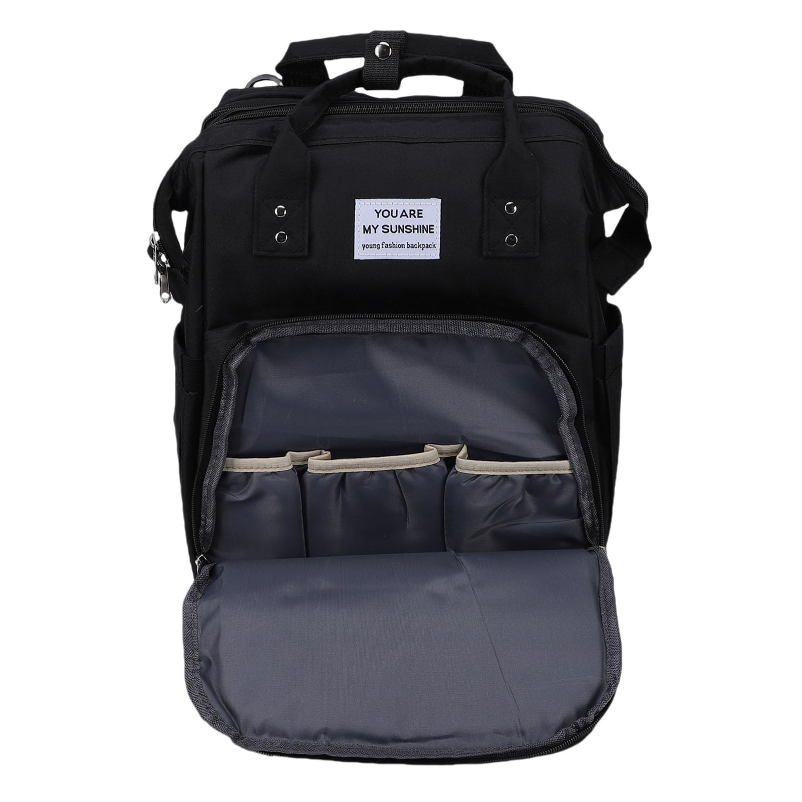 Borsa Grande per Pannolini per Bambini con Porta USB Esterna e Funzione Parasole, Perfetta per le Famiglie Attive Durante le Gite di un Giorno, Realizzata in Fibra di Poliestere (BLACK)