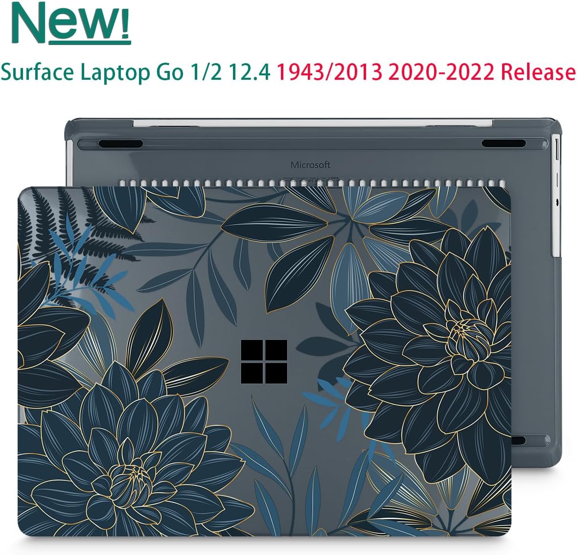 Mektron 2023 Microsoft Surface Laptop GO 3 Case 12.4" Compatible with Go 2/1 Laptop Cover 2022-2020 Releases Model 1943/2013 Plastic Hard Shell Case with Screen Protector, Dahlia Flower C035