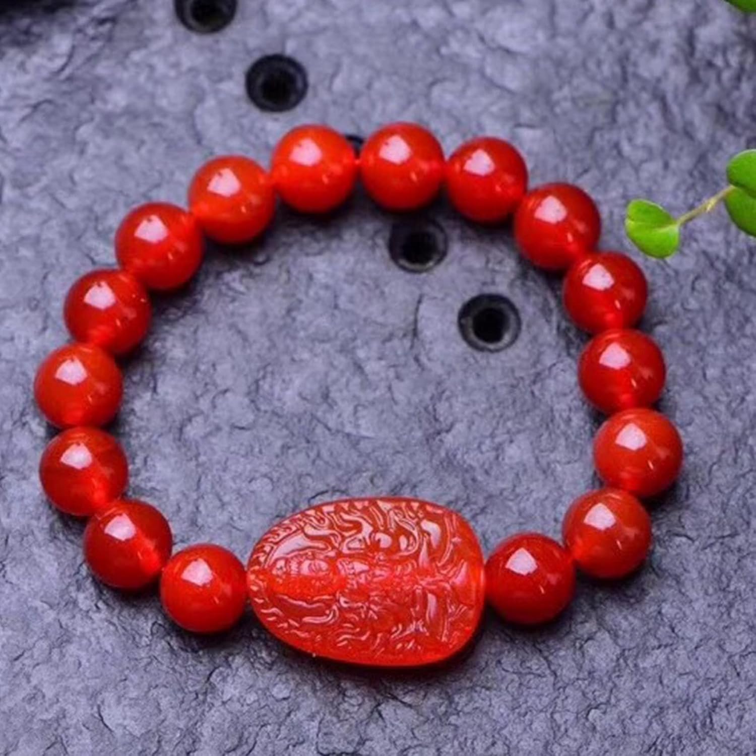 Jade Beads Bracelet,Beaded Bracelet, Bracelet Zodiac Bracelet Natural Red Agate Gemstone Beaded Adjustable Wealth Bracelet Talisman Prosperity Jewelry Gifts for Men (Red)