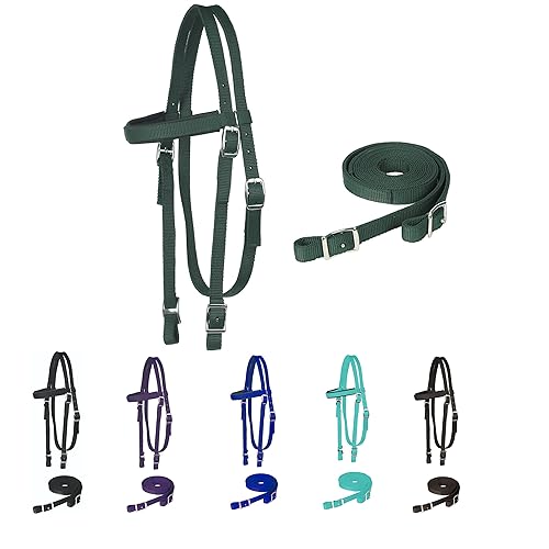 Miniatura 8 de Majestic Ally Diadema acolchada de nailon con riendas para caballos (negro, completo)