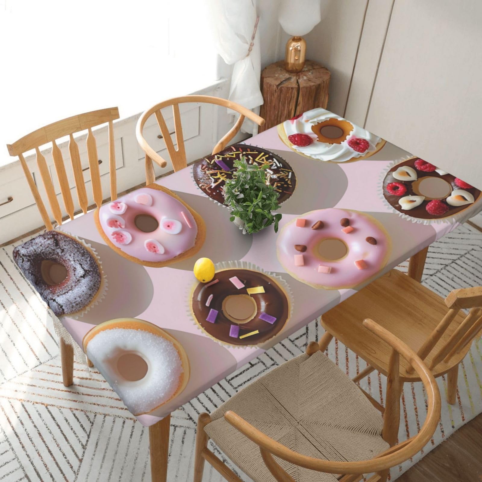 WPKJU Cupcakes Donuts Muffins Sugar Printed Tablecloths 5ft Rectangular Table Covers Washable Polyester Decorative Table Cloth for Dining Table Picnic Wedding