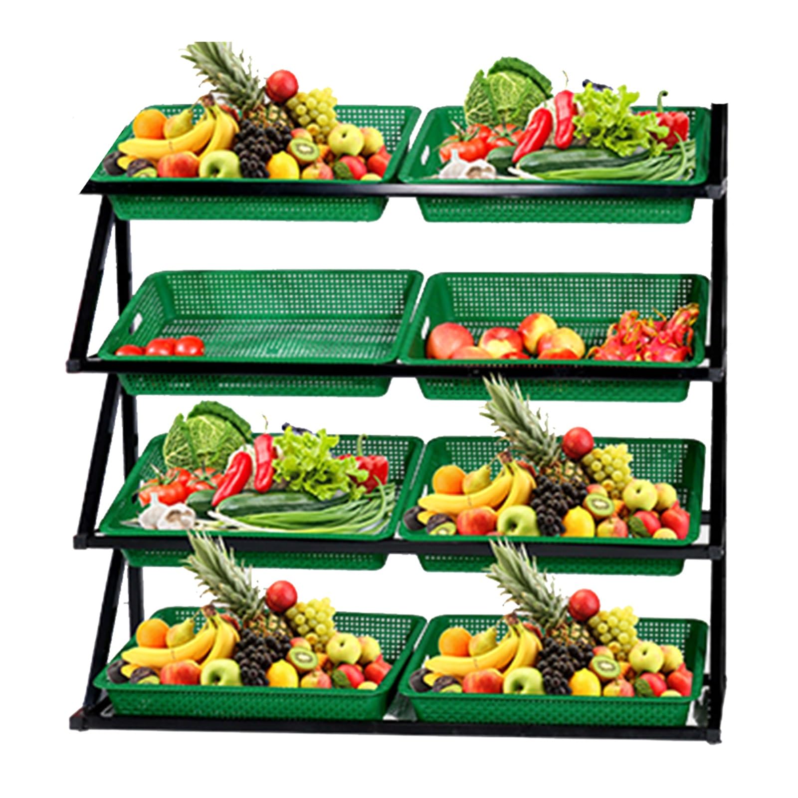 Ersinian One Color 4/5 Layer Supermarket Fruit Vegetable Display Shelf, Fresh Goods Market Stand With 8/10 Baskets For Retail Pantry Convenience Stores Kitchen, Large Capacity Snack Storage Organizer ( Size : 4 Tier )