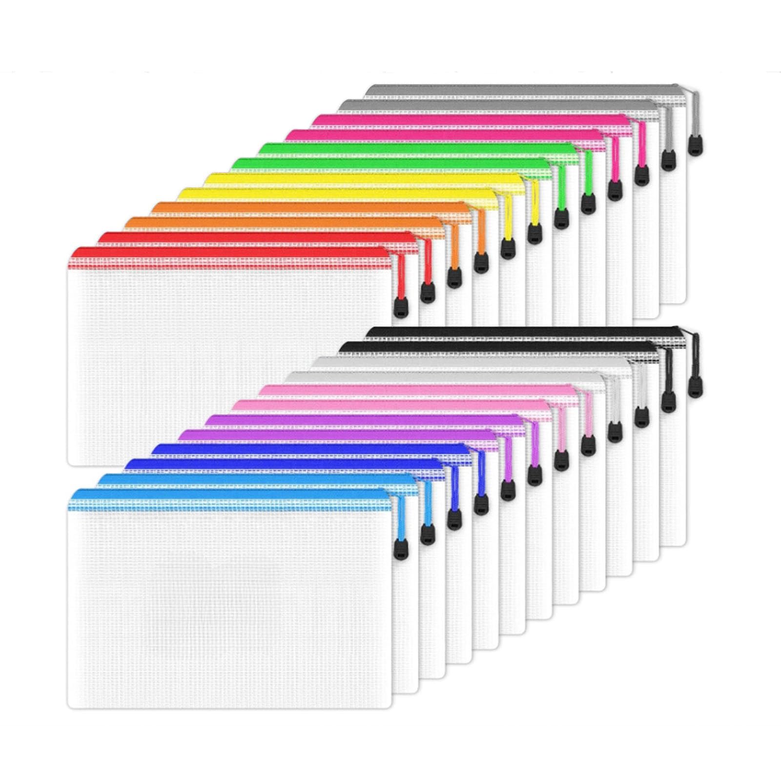 A4 Zip Wallets, 24 PCS Plastic Wallets Folders Mesh Zipper Lock Bags