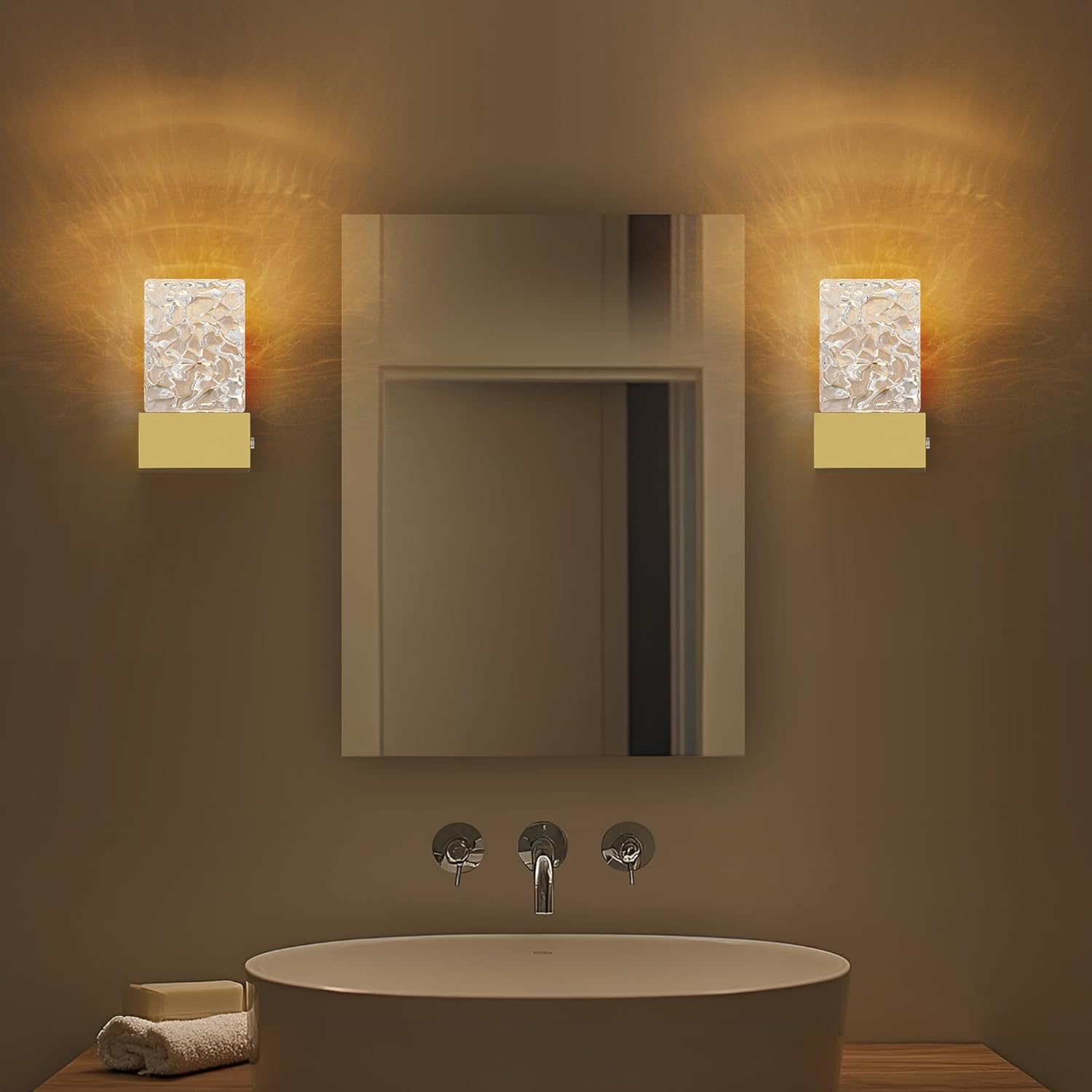 Gold Battery Operated Wall Sconces Set of 2, Wireless Rechargeable Wall Lights Home Decor for Living Room Bedroom Hallway Corridor