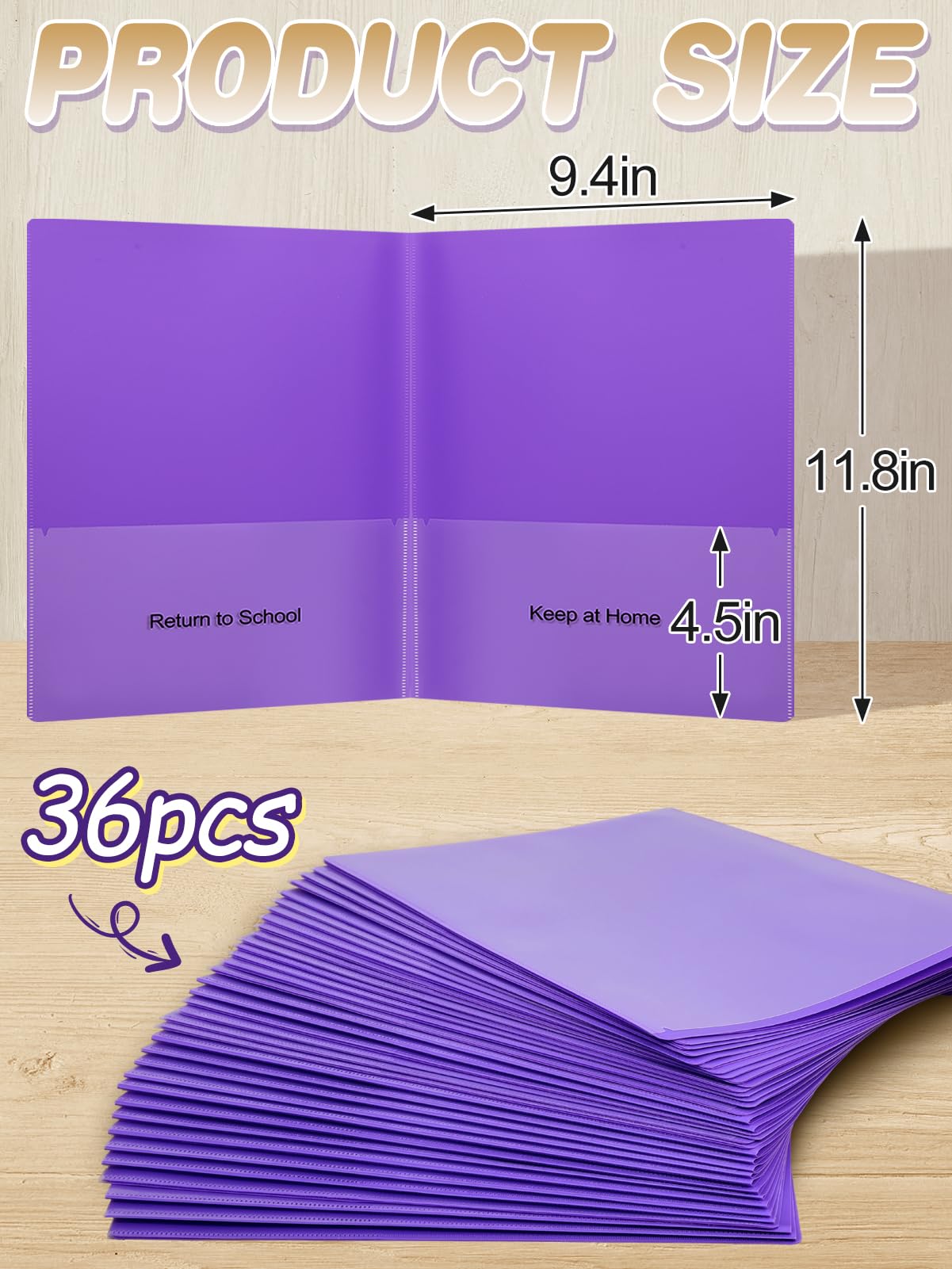 Apipi Kunststoff-Ordner mit Taschen, robuste Hausaufgabenmappe für Eltern, Lehrer, Kommunikation, Ordner für Studenten, Klassenzimmer, Schulbedarf, Lila, 36 Stück