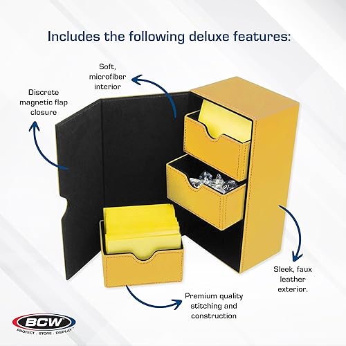 Vista 9 de BCW Deck Vault-LX 200 - Azul Estuche de cartas premium con capacidad de 100 tarjetas, cierre magnético y bandeja de dados Para Magic Commander