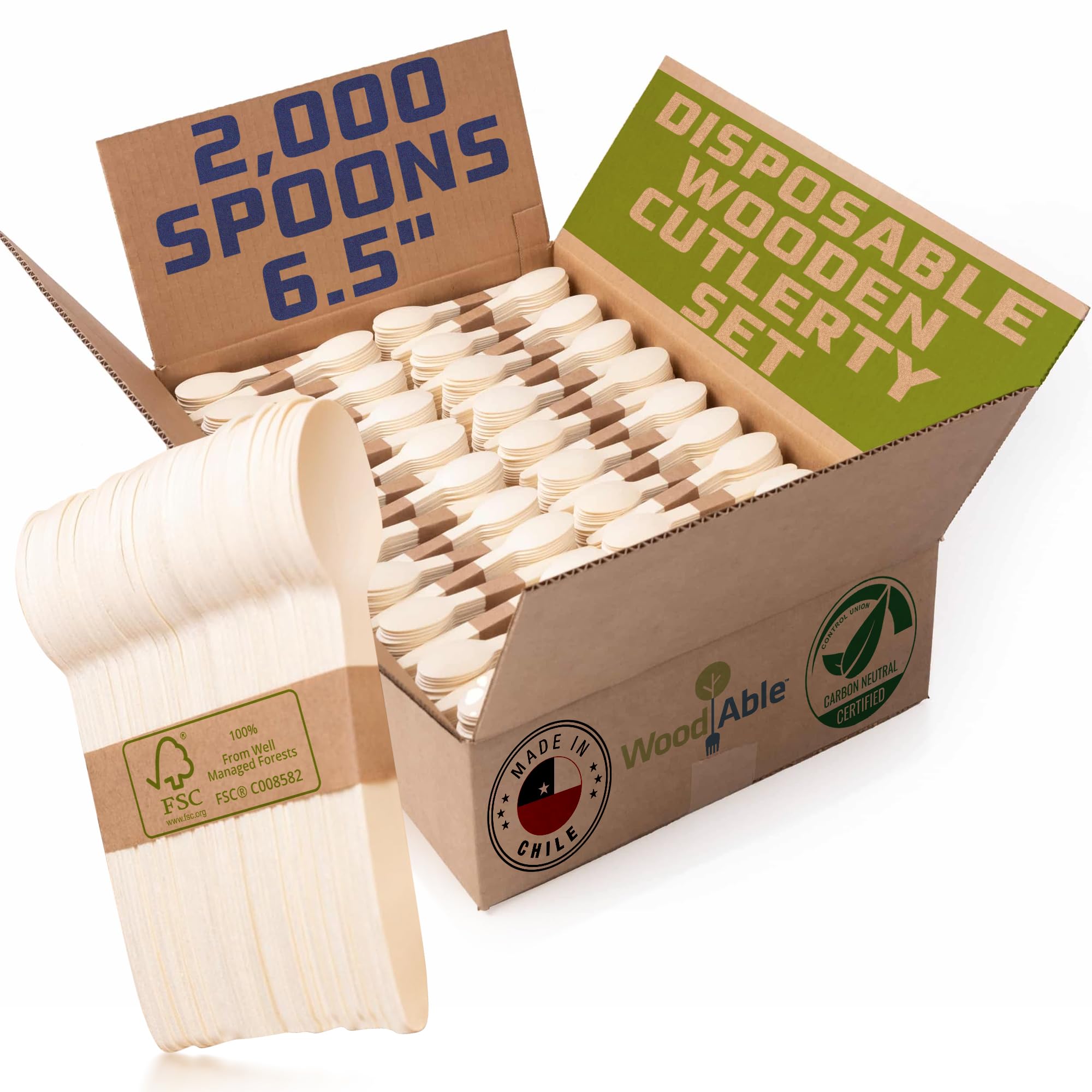 Cuillères en bois jetables et compostables pour jardin, respectueuses de l'environnement, durables, biologiques, biodégradables, végétaliennes, 2000 pièces