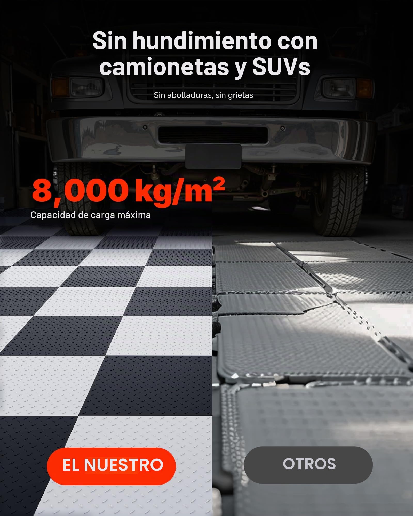 VEVOR Suelo de PVC Antideslizante para Garaje, Paquete de 16 Unidades de 513 x 513 x 5 mm, Instalación por Clic, con Patrón de Diamante para Taller, Almacén, Cuarto de Herramientas, Gris Grafito