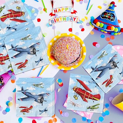 Miniatura 5 de 40 piezas de decoración de fiesta de avión suministros de servilletas de fiesta de avión helicóptero cielo azul tema blanco servilleta de papel