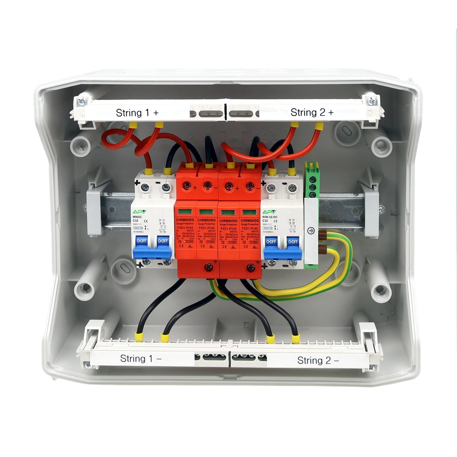 GAK 7873 PV-Generatoranschlusskasten 2 Strings – 32 A, 500 V, IP65, mit LS & Überspannungsschutz – BaSBa Sicherungsbox für Photovoltaikanlagen