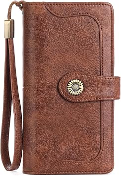 Womens Wallet ,RFID Blocking Soft Leather Bifold Card Holder Wallet,Ladies Wallet with Card holder id window Coin Purse Brown-1