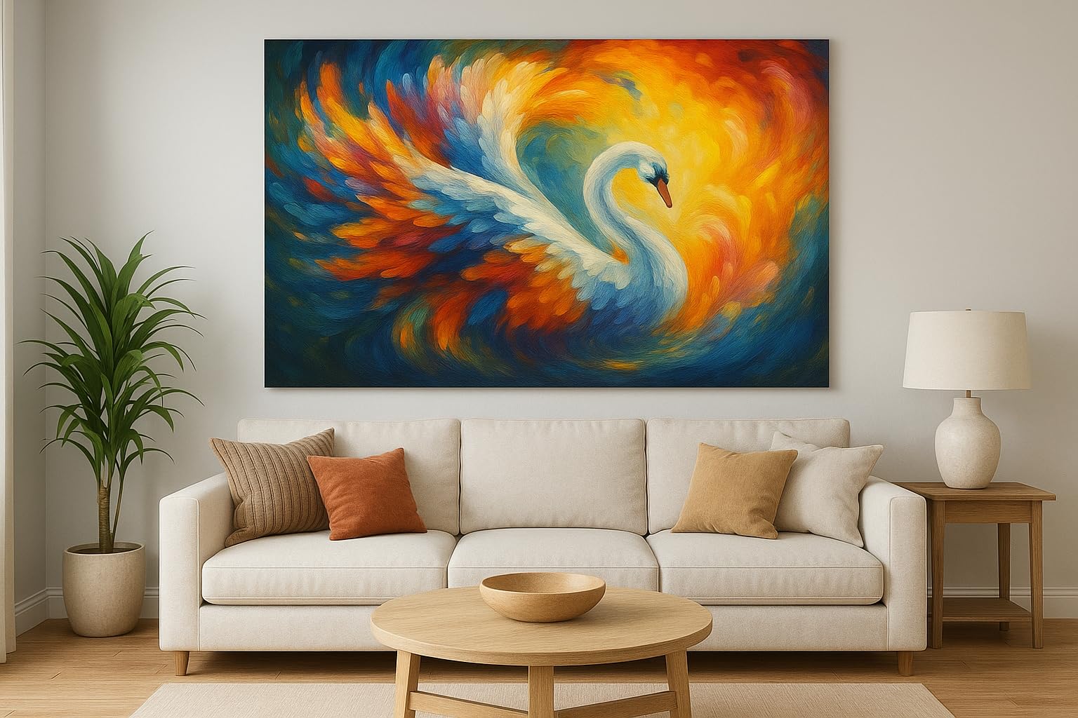 Oil Painting Handmade on Stretched Canvas, Moonlit Swan | Starry Night Style, Blue & Gold Tones, Textured Brushwork, Ready to Hang, Living Room Décor-image-43