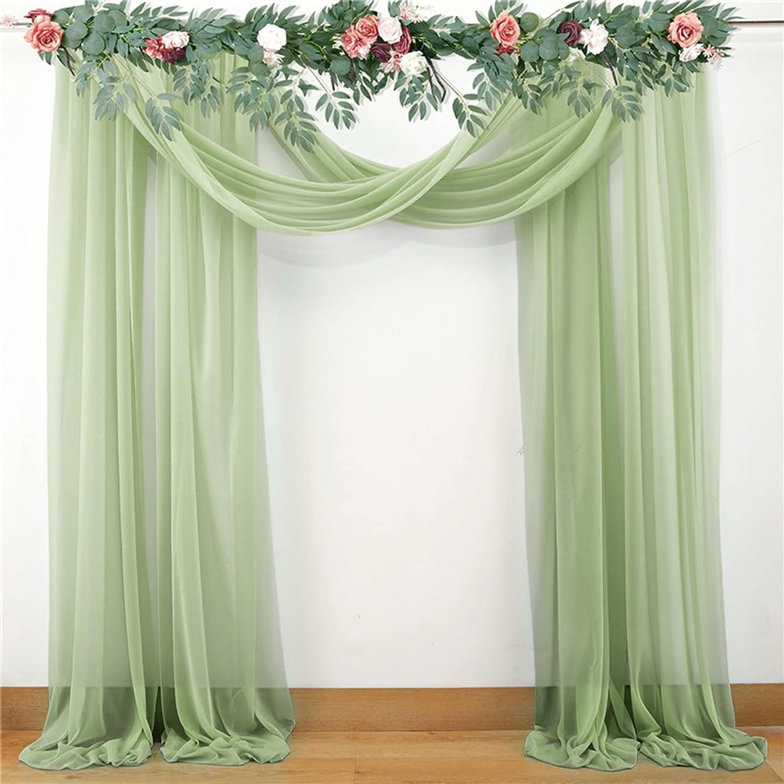 HUHJYUGE Rideau Arche de Mariage, Mariage Arche Tenture Voilage, Rideau Voilage Tulle Suspendue, Tulle Elégant Transparent Cantonnières, Rideau pour Fête de Mariage (7 1000cm)