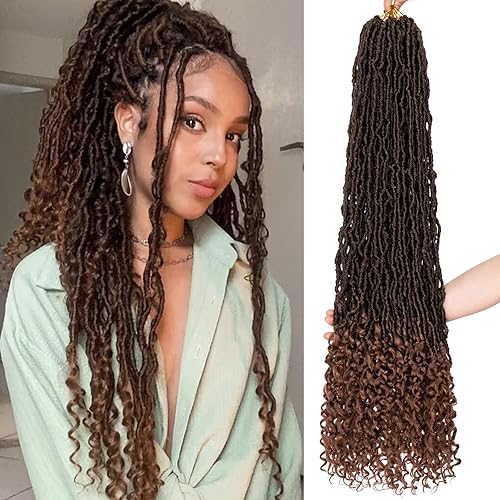 Miniatura 10 de Leeven 7 Paquetes Cabello Crochet Faux Locs con Puntas Rizadas 14 Pulgadas Pre-enrollado Goddess Locs Trenzas Crochet Cabello 84 Hebras Negro