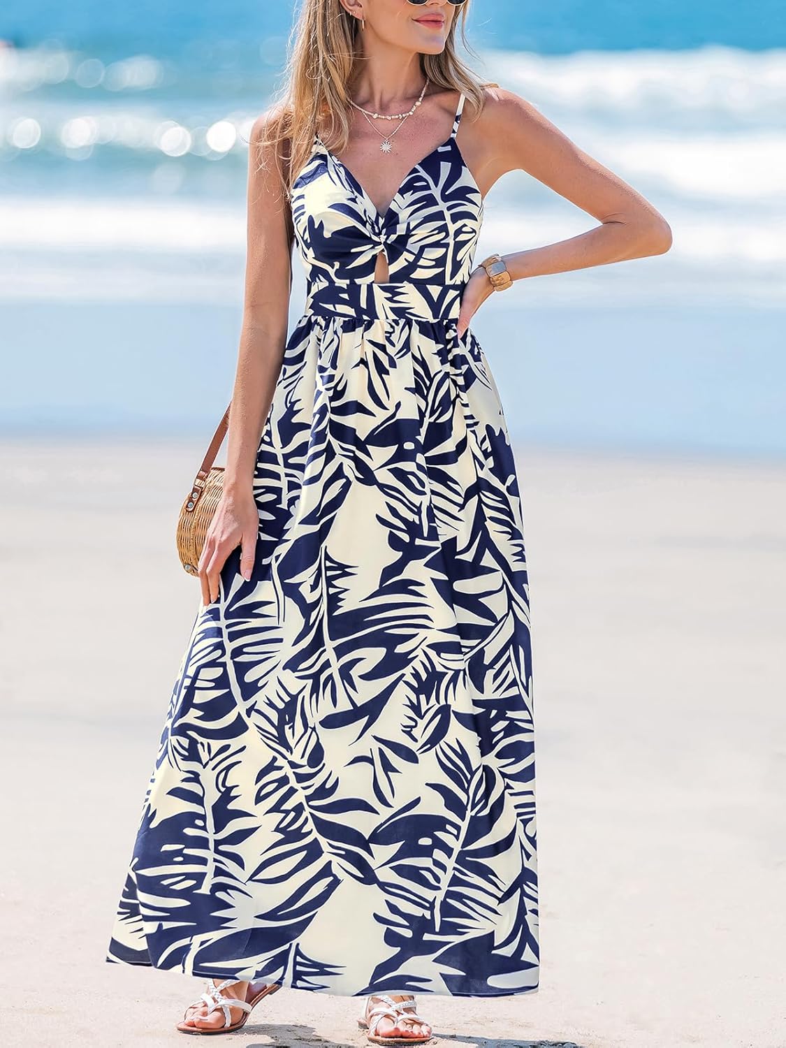 CUPSHE Women's Maxi Dress Floral Print Twisted V Neck Sleeveless Long Dress Summer Casual Dress - Image 7