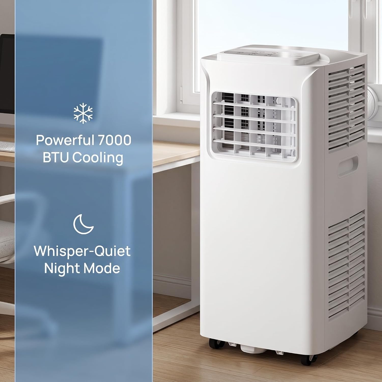 Climatizzatore Portatile 12000 BTU, Telecomando, Timer 24 Ore, Kit Installazione, 2 velocità, Oscillazione 120°, per Stanze Fino a 30 mq, 7000 BTU, 7000 BTU