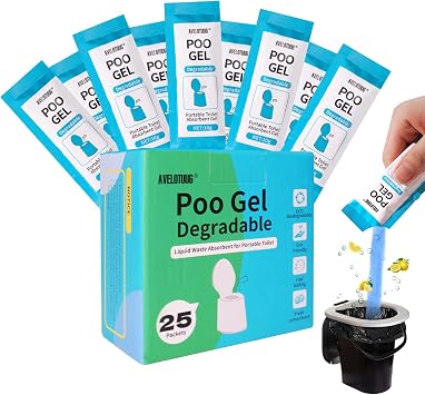 Portable Toilet Absorbent Gel Powder, 25 Pack Poo Gel for Camping Toilet Solid Waste and Urine, Eco Gel for Outdoor Recreation Hiking Fast-Acting Gel Deodorizing Treatment