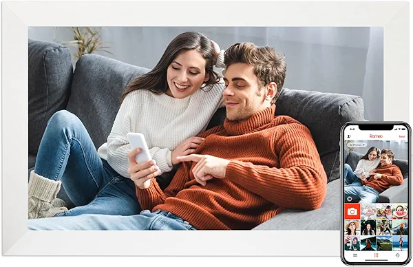 Frameo 15.6 Inch Digital Picture Frame WiFi, White Digital Photo Frame 1920x1080 IPS HD Touchscreen, 32GB Storage Share Photos/Videos, Tabletop&Wall-Mounted, Wedding, Birthday, Gifts for Loved Ones