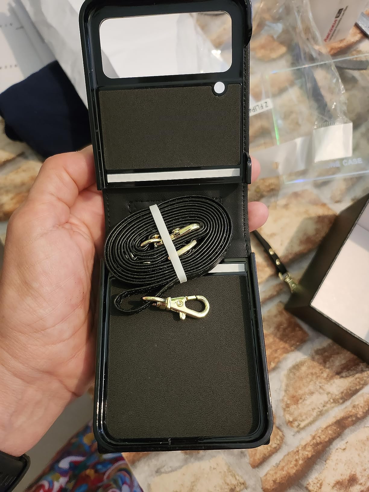 Samsung Galaxy Z Flip 7/6/5 Wallet Phone Case with Ring and Adjustable Crossbody Strap, Stylish and Muti-funtional Accordion Style Flip Case with 4 Card Slots