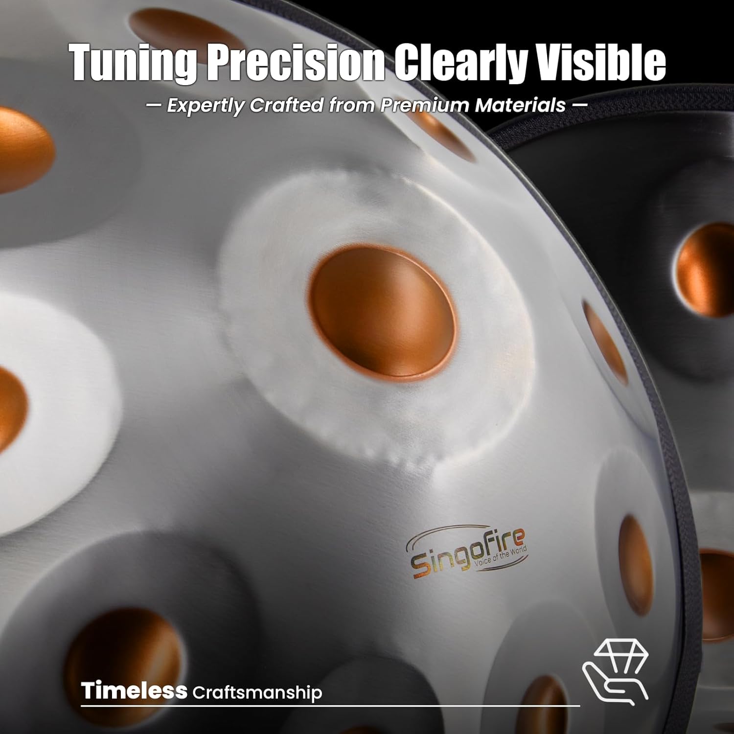 "SINGOFIRE" Handpan Drum, Handpan Drums for Adults, 22-Inch 432Hz D Minor Kurd Handpan, HandPan Instrument (Gold Eye-10Notes(432HZ), 22-Inch) - Image 4