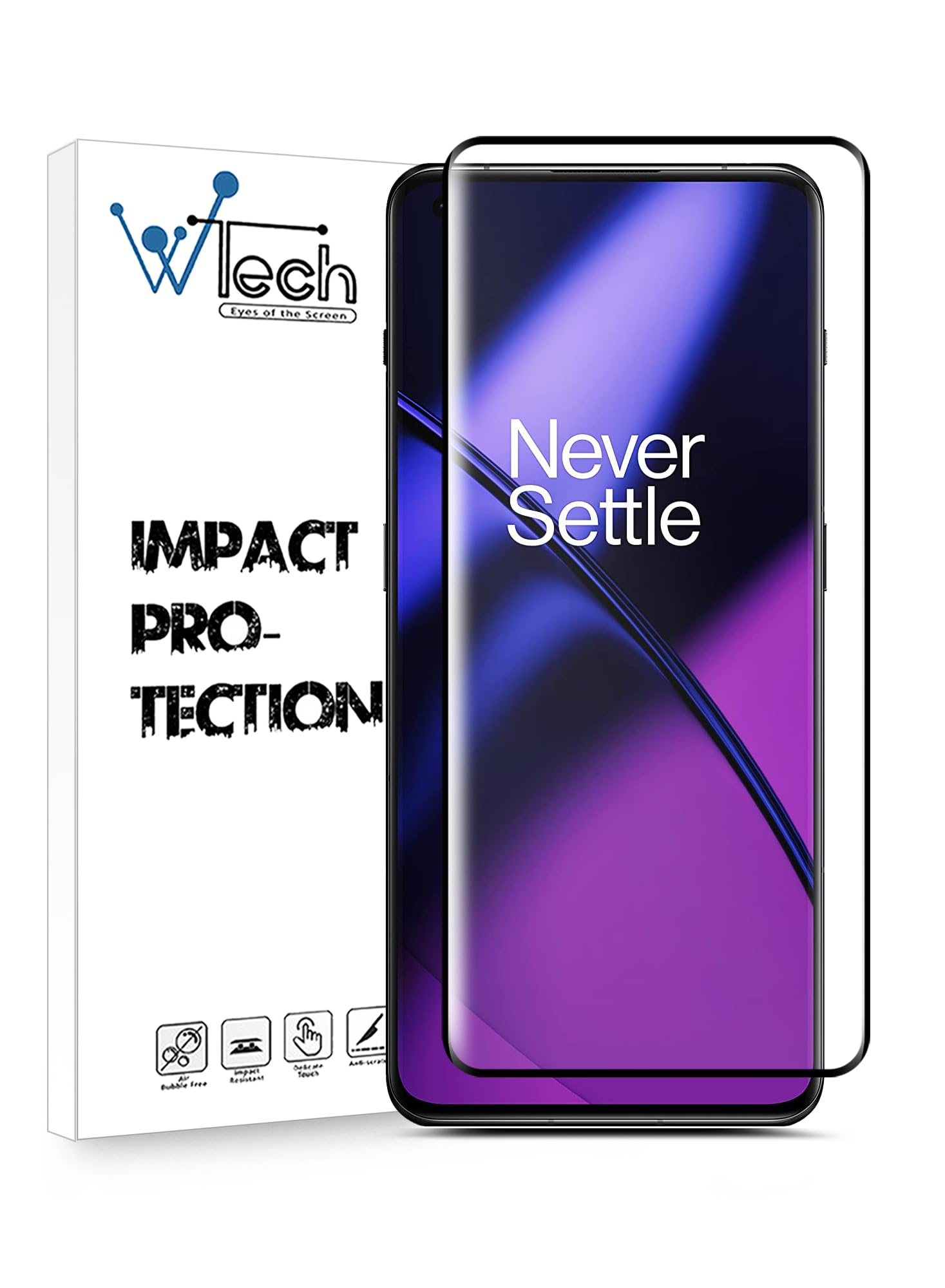 Wtech Premium Curved Edges E2E Full Glue Full Cover Tempered Glass Screen Protector for OnePlus 11, Clear/Black