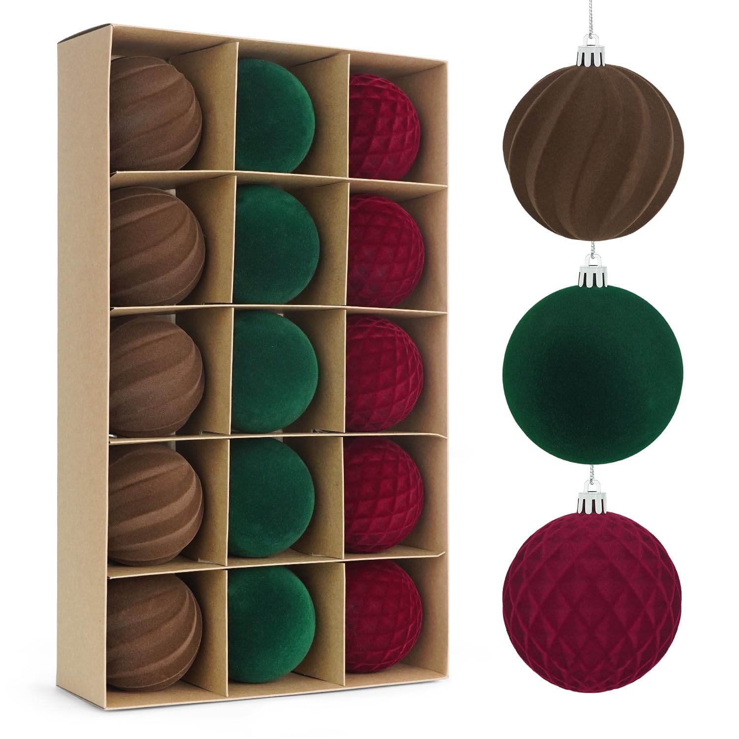 Miaikoe 15 Pcs Velvet Christmas Balls Hanging Ornaments Set