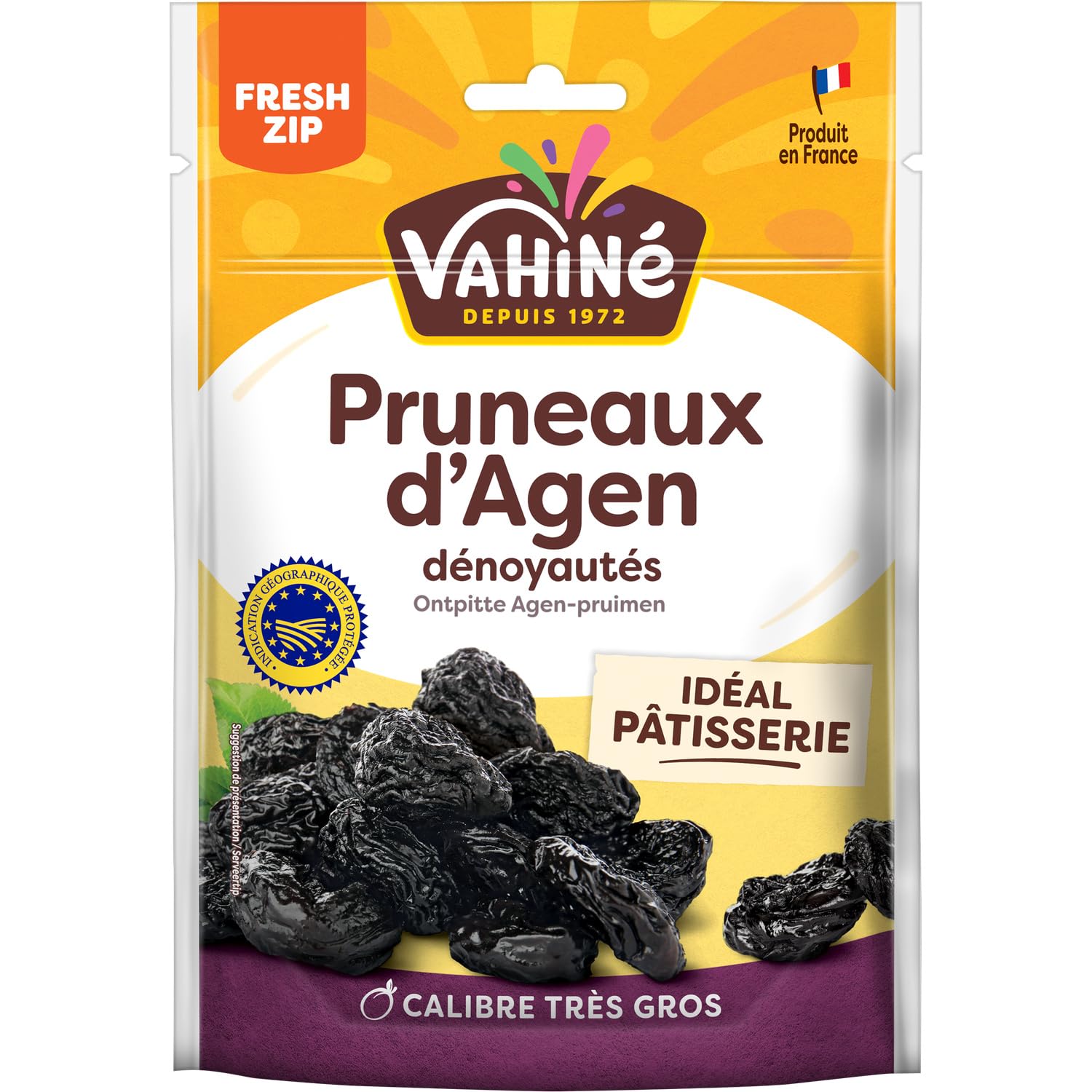VAHINE Pruneaux d'Agen dénoyautés calibre très gros spécial pâtisserie sachet Fresh Zip 250g - Lot de 3