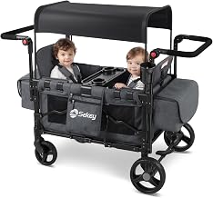 Sekey Wagon Stroller for 2 Kids, Luxury 4-in-1 Stroller Wagon - Premium Quality with Convertible Seats, Adjustable Push Handles, Removable Canopy, Cup Holder, Snack Tray & Cooler, US Certified
