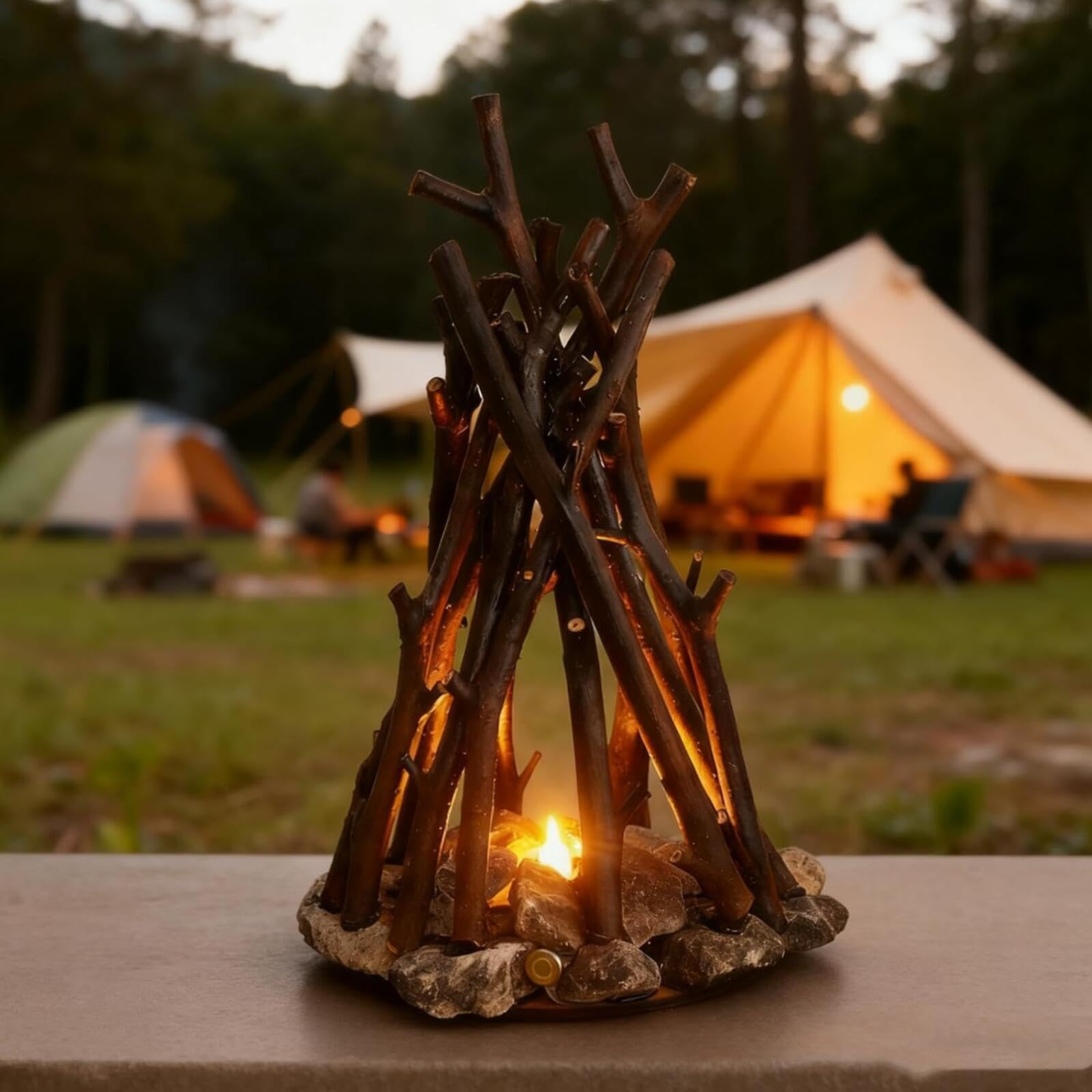 Lampka nocna LED z efektem ogniska - regulowana intensywność, 3 tryby i dźwięk płomienia, zasilanie bateryjne, do dekoracji wnętrz i na zewnątrz, sypialni, na kemping, biuro, relaks