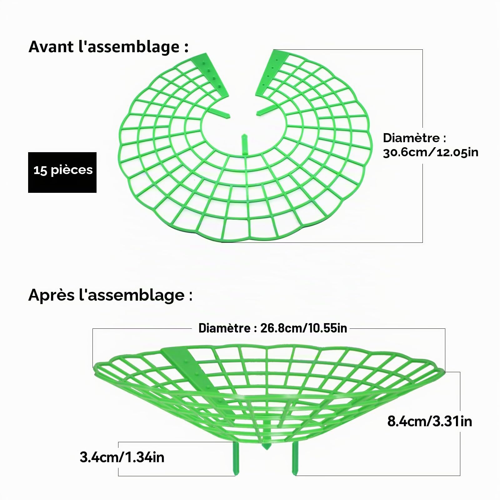 15 Pièces Support Fraisier, Plastique Amovible Supports pour Fraises Diamètre 30.6 cm Support de Culture de Fraises pour Fraise, Légume, Fleur, Plante (Vert)