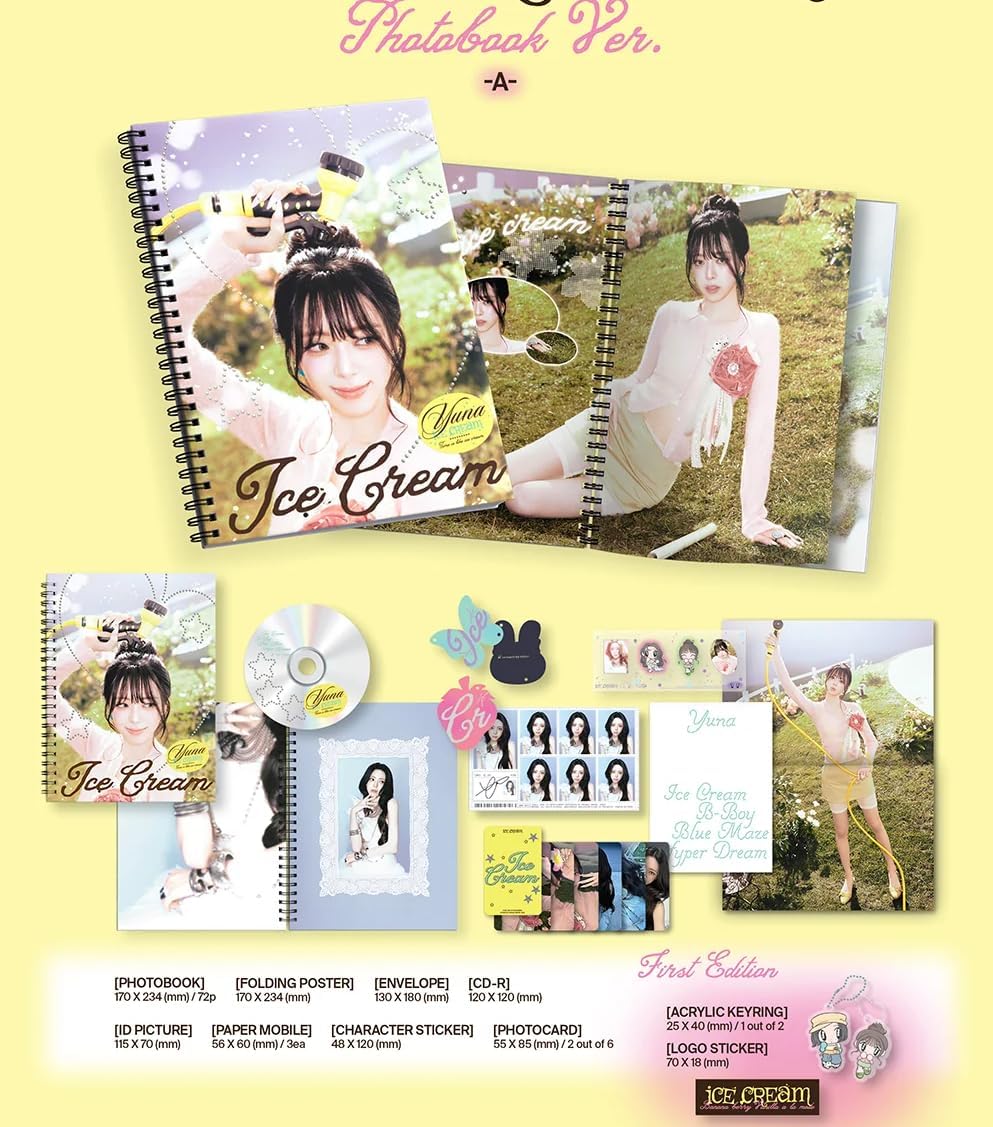 YUNA Ice Cream 1st Mini Album [Photobook A Ver.] CD + Photobook + 2Photocard + Paper Mobile + ID Picture + Folding Poster