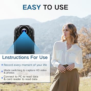 Mini Body Camera with Audio and Video Recording - 64G POV Camera Action Cam Thumb Size Hands Free Body Mount Camera - Wearable Camcorder for Work, Travel, Pet Walk Vlog
