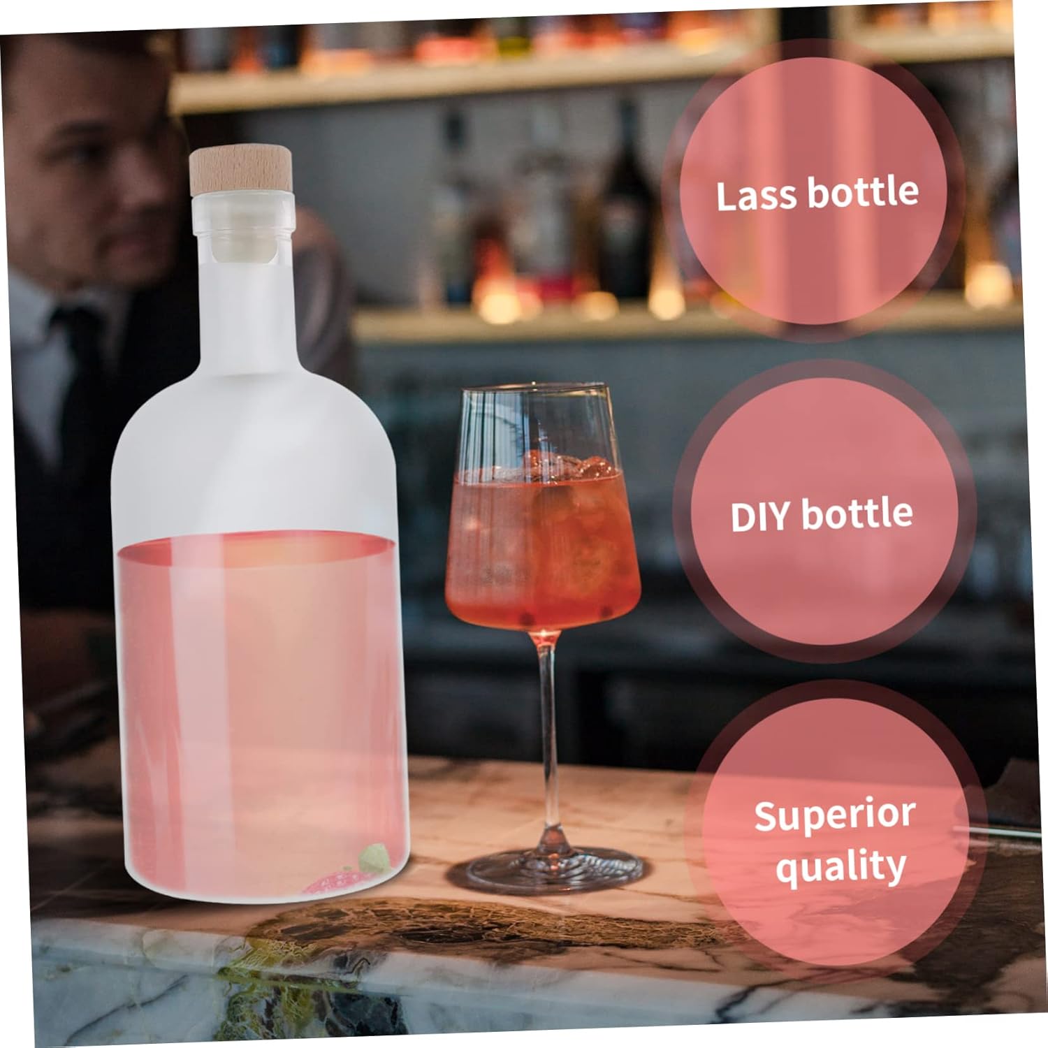 2Pcs Frosted Wine Bottles Airtight DIY Fruit Wine Bottles Thick Glass Beverage Containers for Home Brewing Parties and Picnics