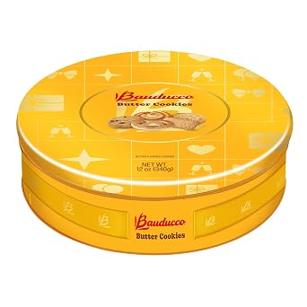 Bauducco Assorted Butter Cookies Tin, 12 oz (Pack of 1) Traditional Danish Shortbread Style Cookies, Perfect Holiday Gift or Sweet Snack Treat - No Artificial Colors