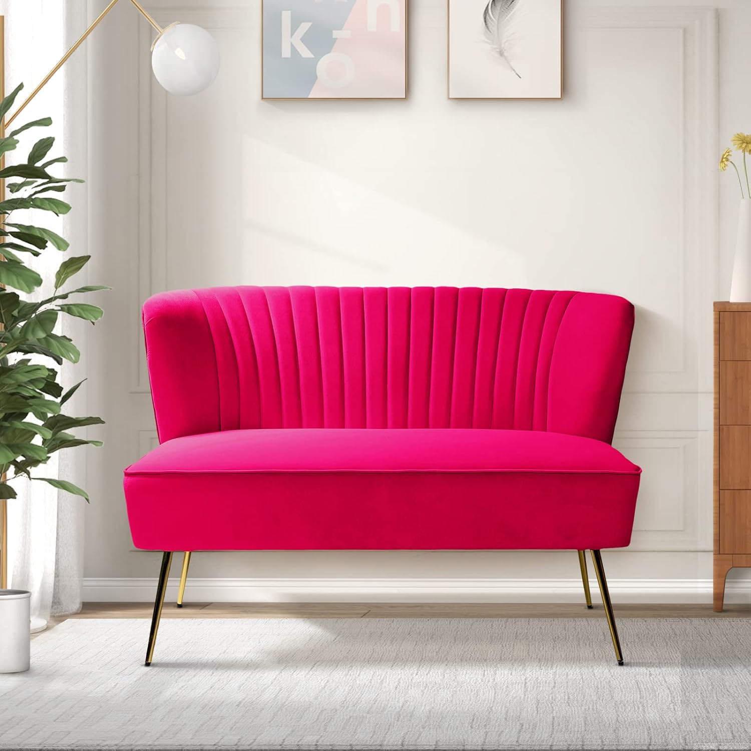 HULALA HOME Velvet Loveseat Sofa with Gold Legs, Mid