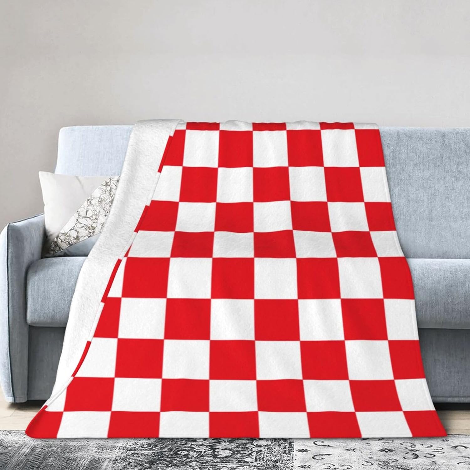 Simple Checkered Red White Blanket Soft Lightweight Throw Blankets Cozy Flannel Bed Throws for Sofa Couch Travel Home Room Bedroom Decor Gifts for Women Men Kids 60"x50" - Image 8