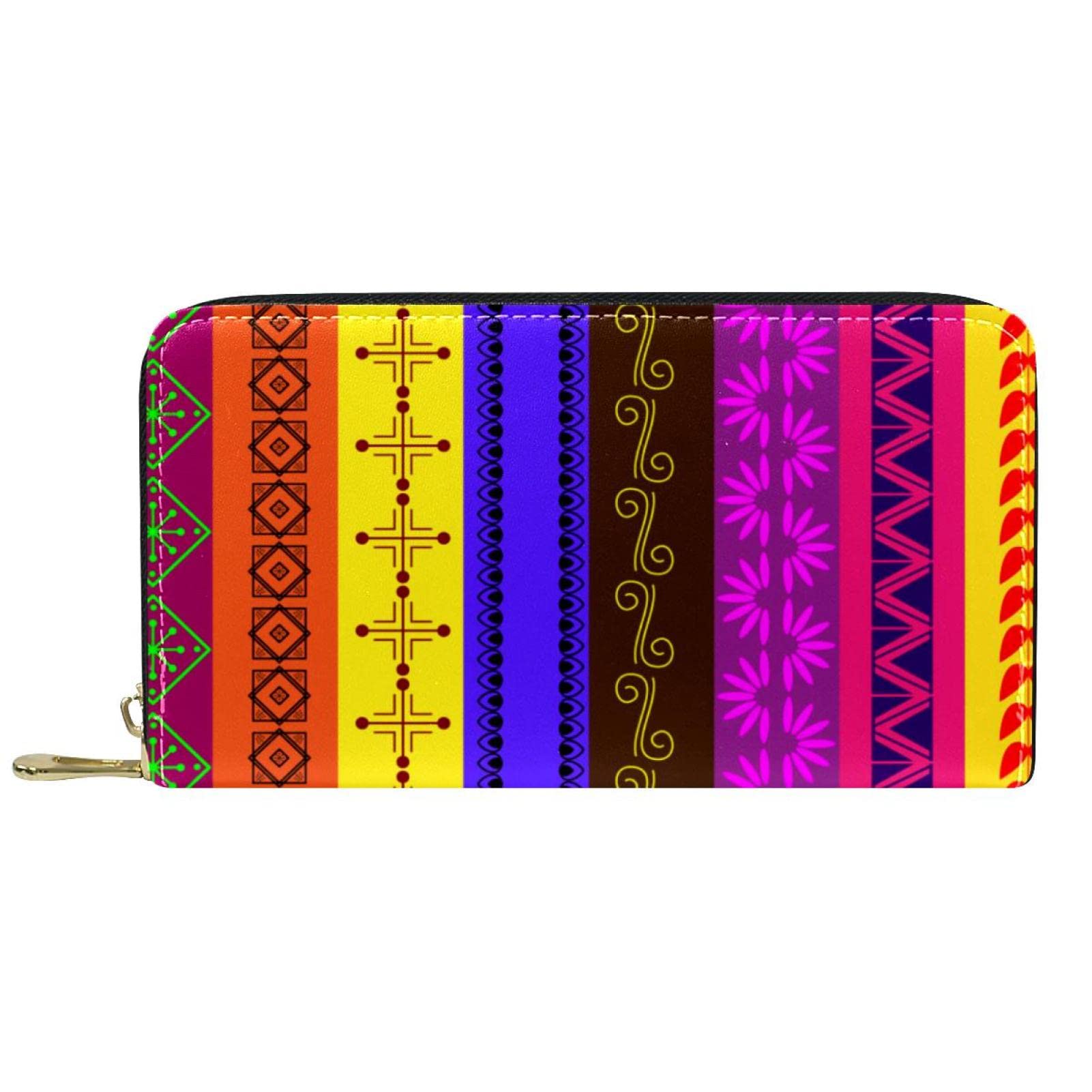 Cartera de piel con cremallera larga con patrón retro noble personalizado, Varios colores, 20.5x2.5x11.5cm/8.07x1x4.53 in, Classic