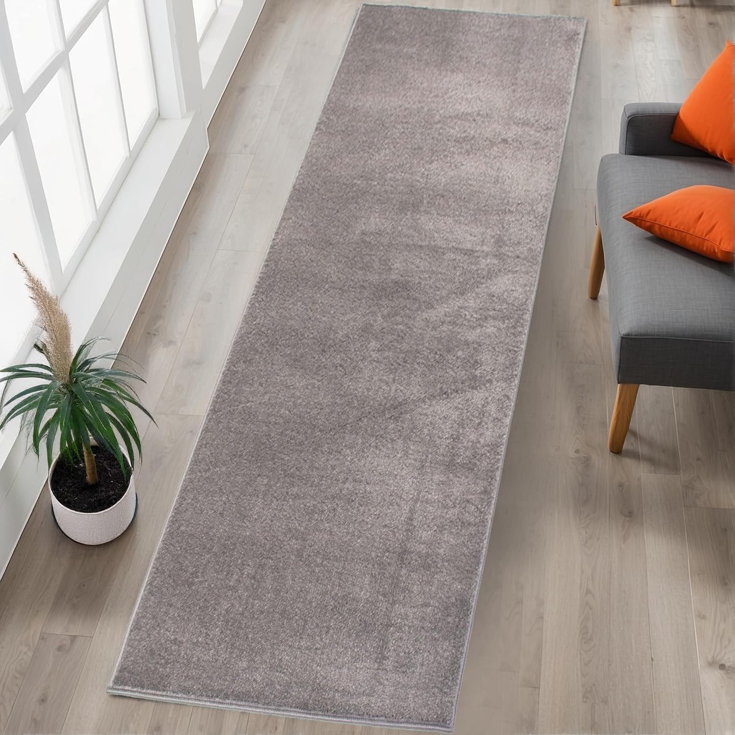 RugStylesOnline Washable Custom Size Runner Rug Solid Color Grey, (30 Feet Length x 26 Inch Width) Custom Cut Slip Resistant Rubber Backing Runner