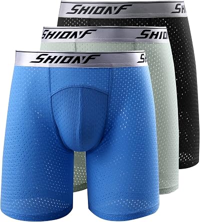 Mens anti chafing Underwear Performance mesh cooling Boxer Briefs,3-Pack