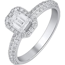 DEWBERRY 1Ct IGI Certified Emerald Cut Lab Grown Diamond Halo Engagement Ring | 925 Sterling Silver with 14K Yellow or White Gold Plated Solitaire Accents Promise Rings For Her Size 4-10 Clarity VS/Color FG