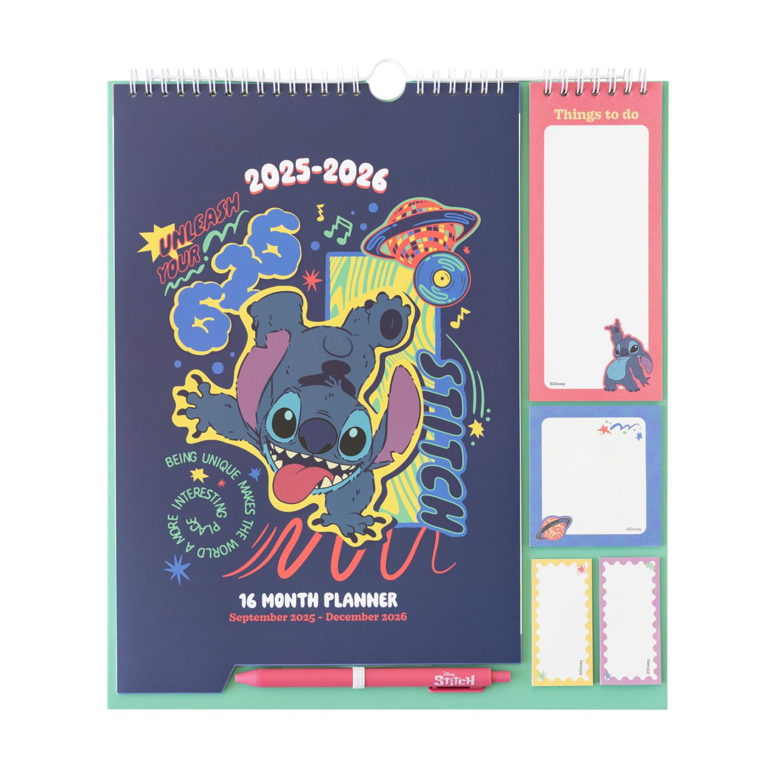 Calendario Familiar 2026 Stitch - Calendario 2026 pared : Planificador mensual | Incluye Pegatinas, Notas Adhesivas y Cuelga Fácil [16 MESES]