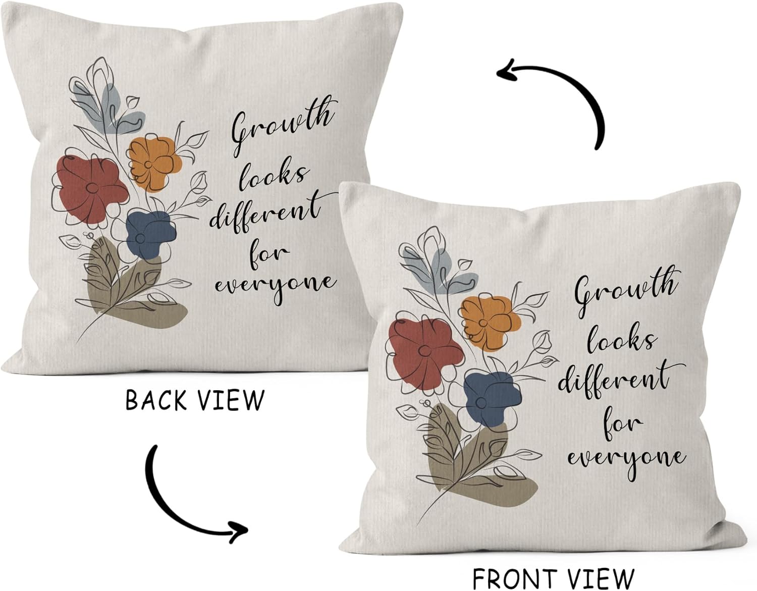 HIWX Boho Floral Growth Mindset Mental Health Pillow Covers 18x18 Double-Sided, Growth Looks Different for Everyone Decorative Pillow Covers for Therapy Counselor Office Dorm Home Room Decor - Image 2