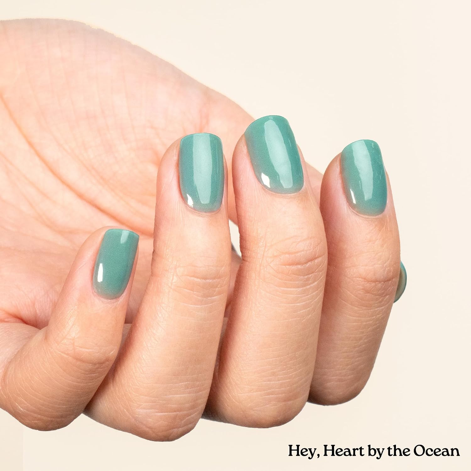 Heyhae Semi Cured Gel Nail Strips | No LED Lamp Needed | Teal, Jelly | Easy Apply & Remove, Salon Quality | Includes 28 Strips, 2 Prep Pads, Nail File & Wooden Stick - Hey, Heart by the Ocean