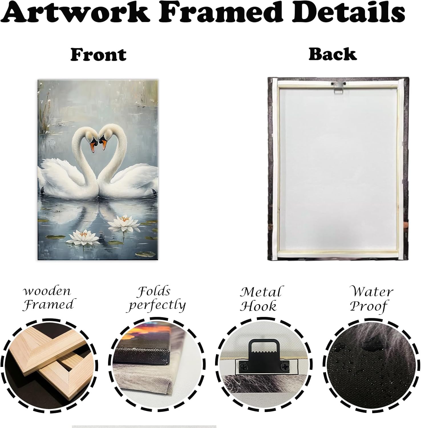 OAAPITI Swan Canvas Wall Art White Couple Swan Swimming In The Lake Pictures Print Watercolor Lotus Animal Painting Print for Living Room Bedroom Home Office Decor(Artwork-1,12"x18")