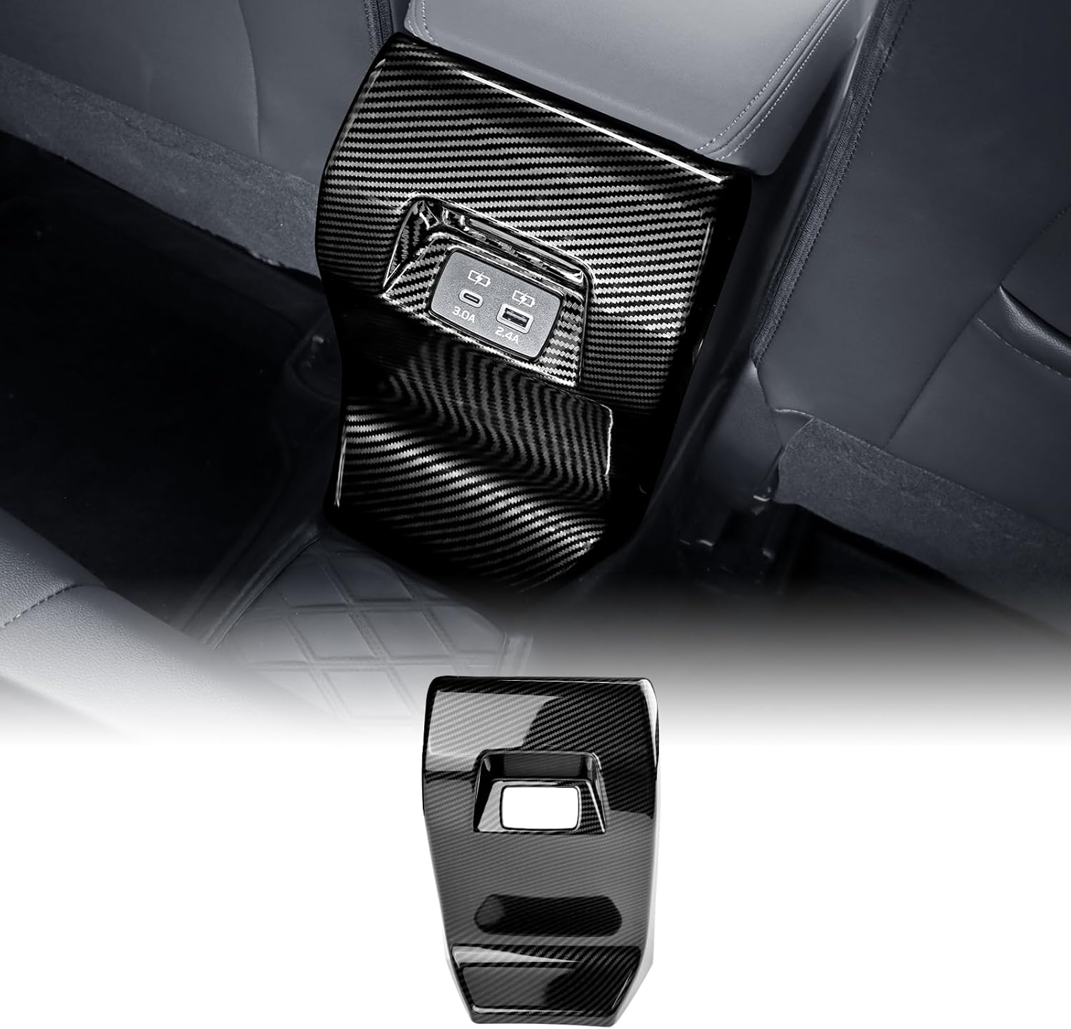 KUNGKIC for 2023 2024 2025 Subaru Crosstrek Rear Center Control Anti-Kick Cover Rear Air Conditioner Vent Outlet Frame Protection Carbon Fiber Pattern Protect Interior Trim Car Accessories ABS