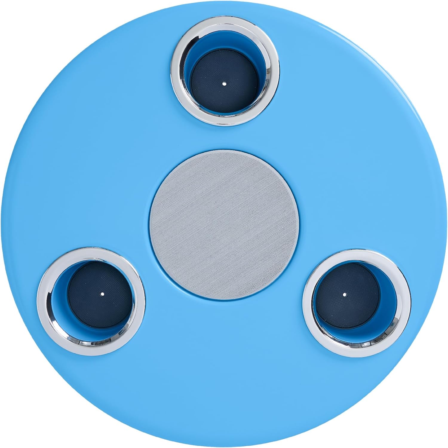 Manufacturers' Select ITC Round Boat Table w/Cypress Table Leg for Pontoon, Dock, or Deck Boat – Fun, Bright Colored Tabletop with 3 Extra-Large Drink Holders (Aqua Blue Table w/Silver Leg)