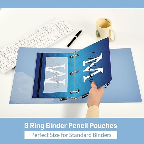 Miniatura 5 de Estuche de lápices personalizado degradado azul para 3 anillas, bolsa de lápices personalizada con cremallera transparente para ventana, estuche