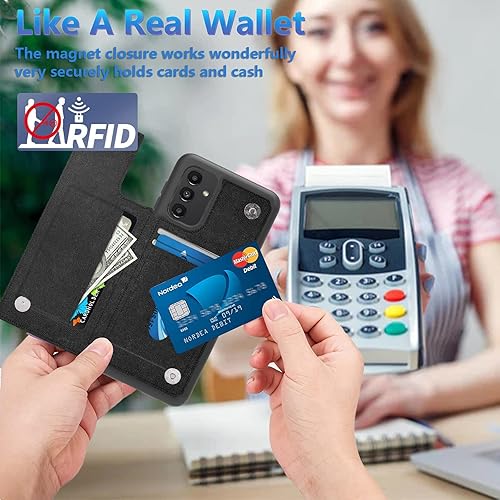 Miniatura 3 de Funda para Samsung Galaxy A13 5G con tarjetero cierre magnético de piel sintética de alta calidad con bloqueo RFID, 3 ranuras para tarjetas, para